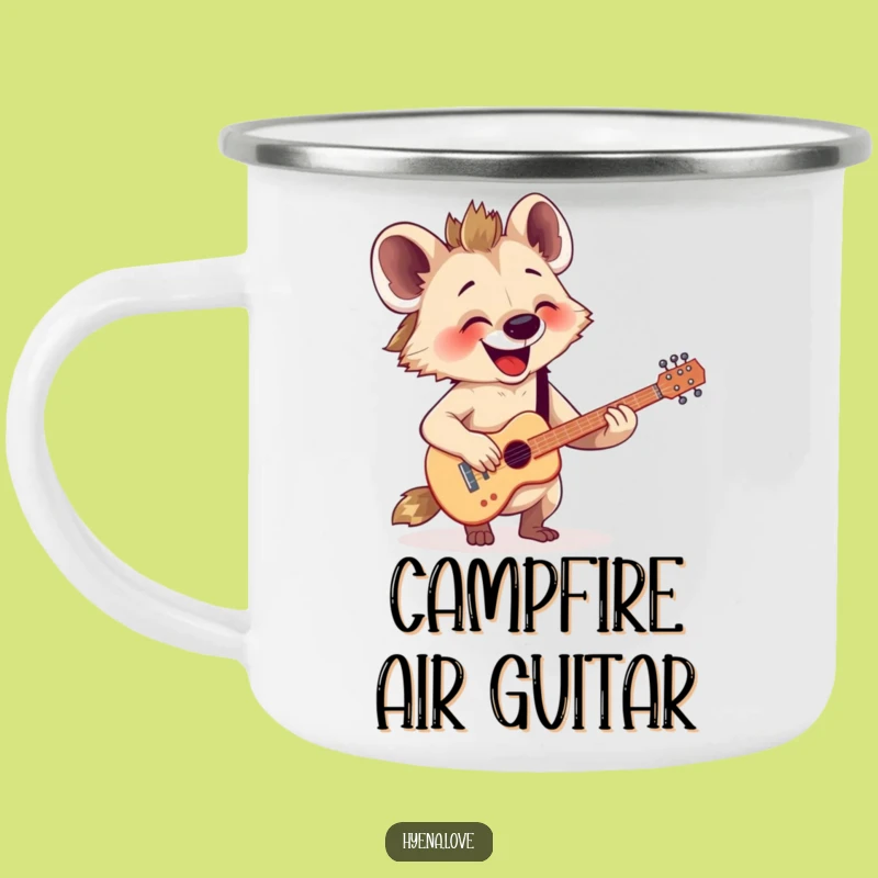 Funny Strumming Hyena Guitar Camping Mug: Campfire Tunes and Laughs