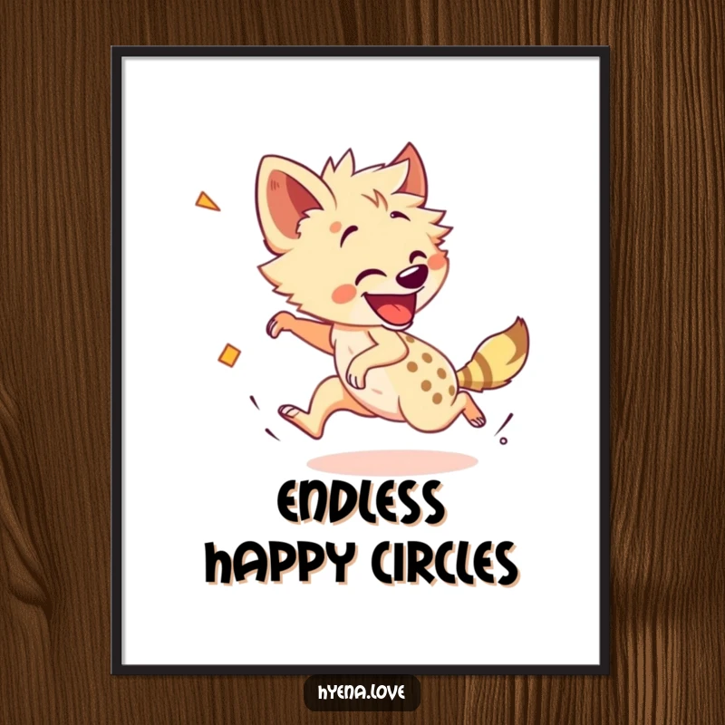 Funny Digital Art Print: A cheerful hyena is depicted dizzyingly chasing its own tail with enthusiastic glee.