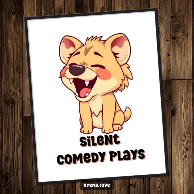 Funny Digital Art Print of a hyena with its jaws wide open in a comical, silent laugh, creating a humorous and eye-catching wall decor.