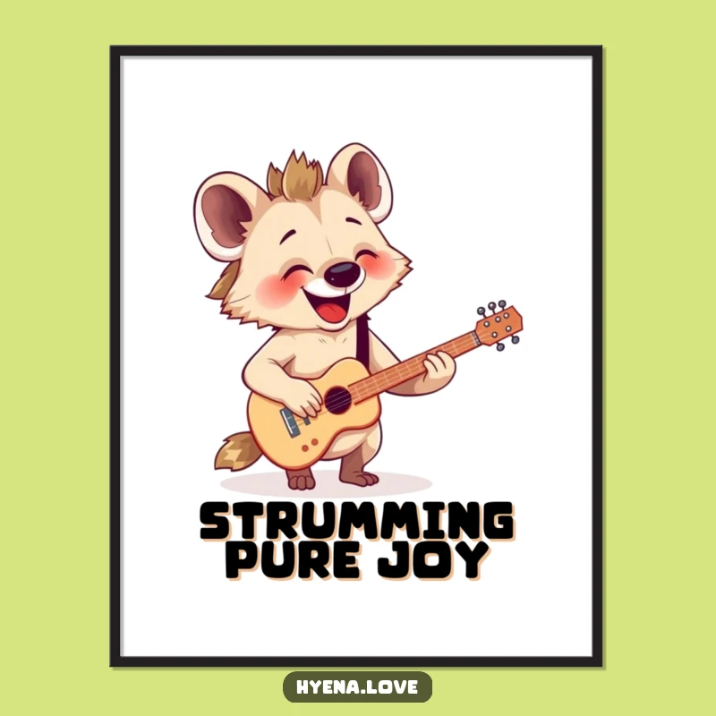 Funny Strumming Hyena Guitar Digital Art: Bring Rockstar Joy to Your Walls