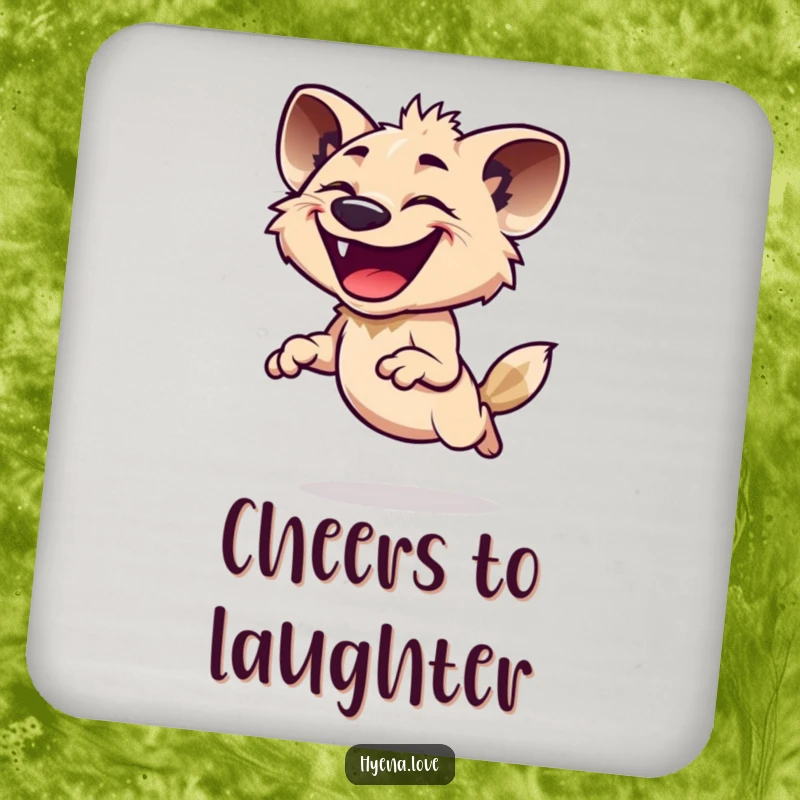 Funny Drink Coaster with a hyena’s wide, infectious grin, perfect for adding humor and protecting surfaces, an excellent funny gift.