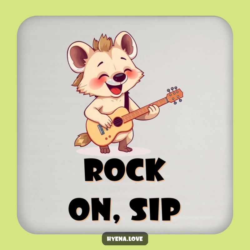 Funny Strumming Hyena Guitar Coaster: Protect Surfaces with Rockstar Flair