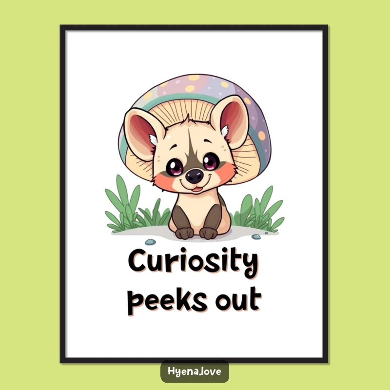 Funny Peeking Hyena Mushroom Poster: Hilarious Art for Curious Minds