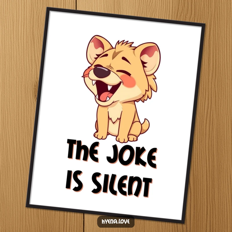 Funny Poster of a hyena with its jaws wide open in a comical, silent laugh, creating a humorous and eye-catching piece of wall art.