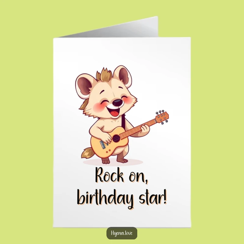 Free Printable Birthday Card: Happy Hyena Guitar Solo, Downloadable Musical Fun Gift