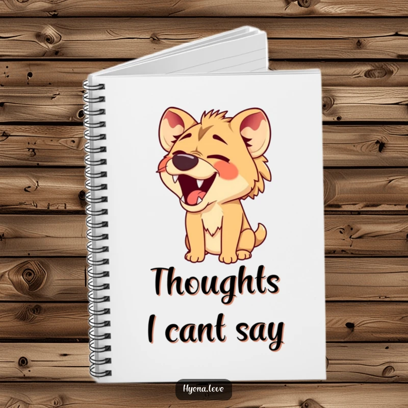 Funny Notebook with a hyena possessing its jaws wide open in a comical, silent laugh, ideal for journaling and capturing witty thoughts.